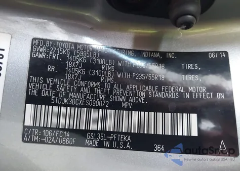 2014 Toyota Sienna Le 7 Passenger from USA, damaged, VIN 5TDJK3DCXES090072